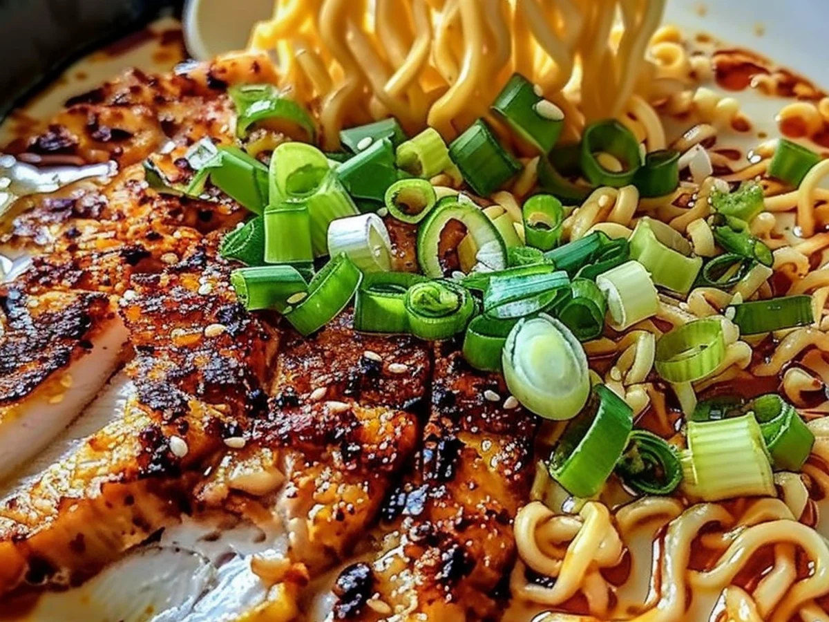 Fiery Chicken Ramen Slathered in Creamy Garlic Bliss Awaits!