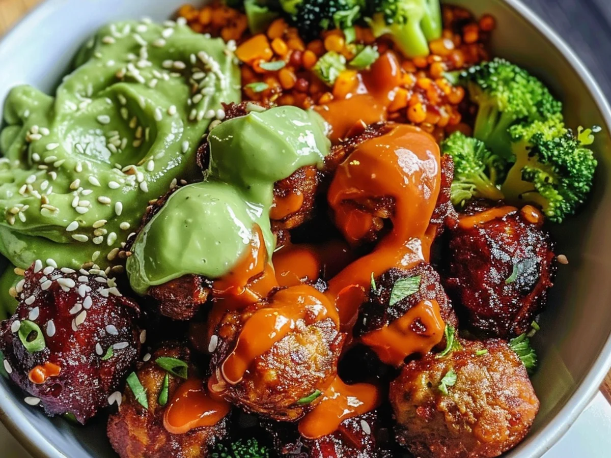 Barbecue Meatball Bowls With Avocado Goddess Sauce Delight!