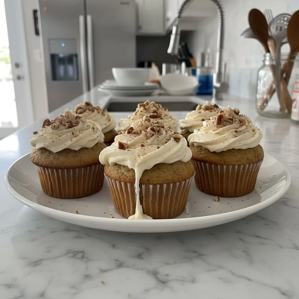 Fluffy Banana Cinnamon Pecan Cupcakes with Cream Cheese