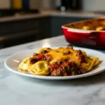 Hearty Cheesy Beef Enchilada Tortellini Bake 6 cheesy beef enchilada tortellini featured