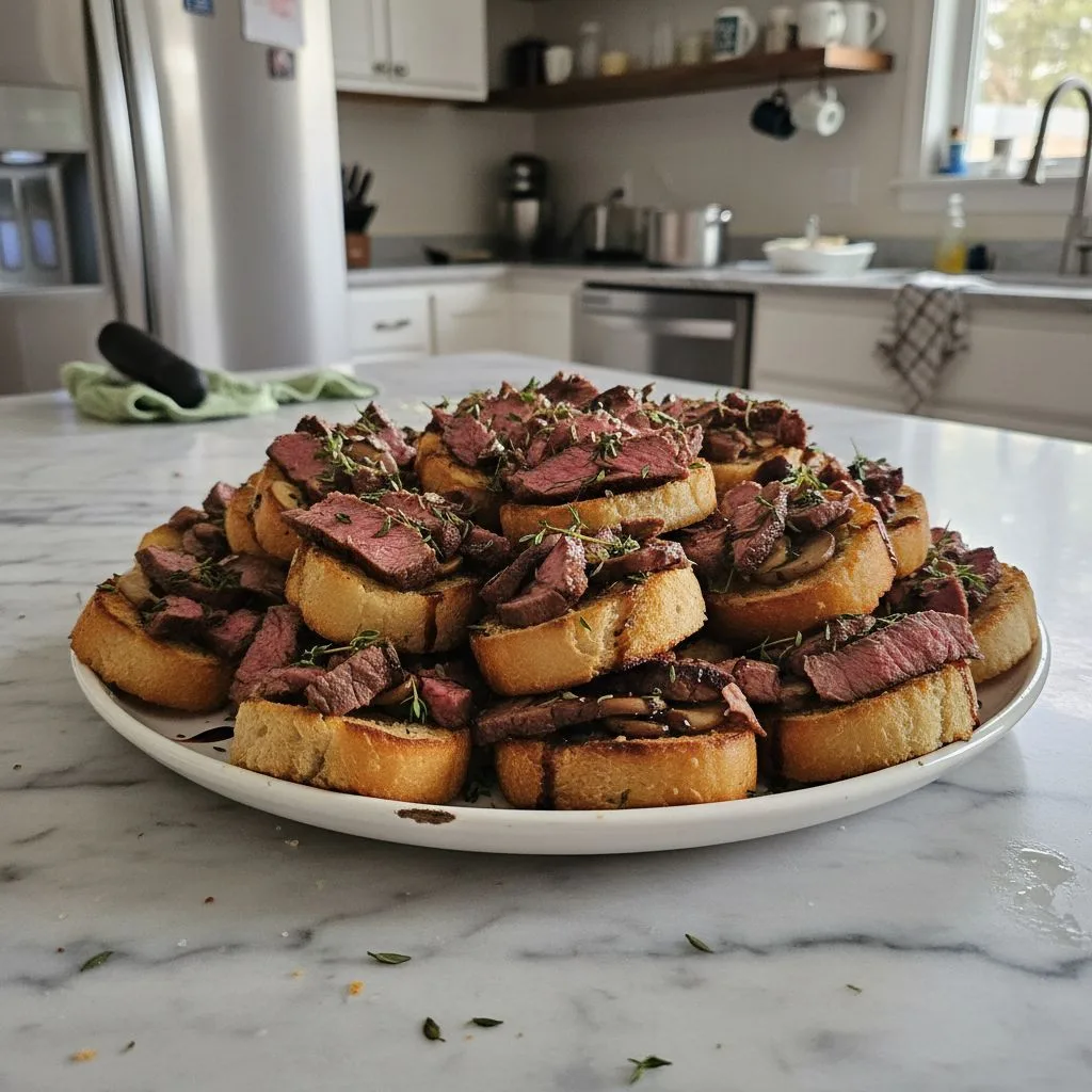 Easy Steak & Mushroom Bruschetta: Fall Finger Food