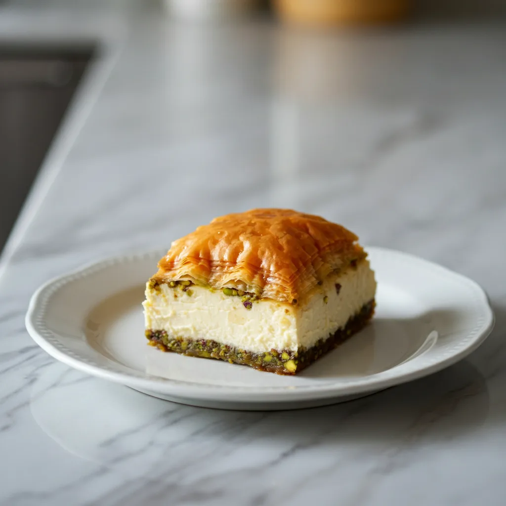 Rich Honey Pistachio Baklava Cheesecake