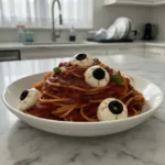 Rich Bloody Spaghetti & Mozzarella Eyeballs: Halloween 6 bloody spaghetti with mozzarella eyeballs hallowee featured