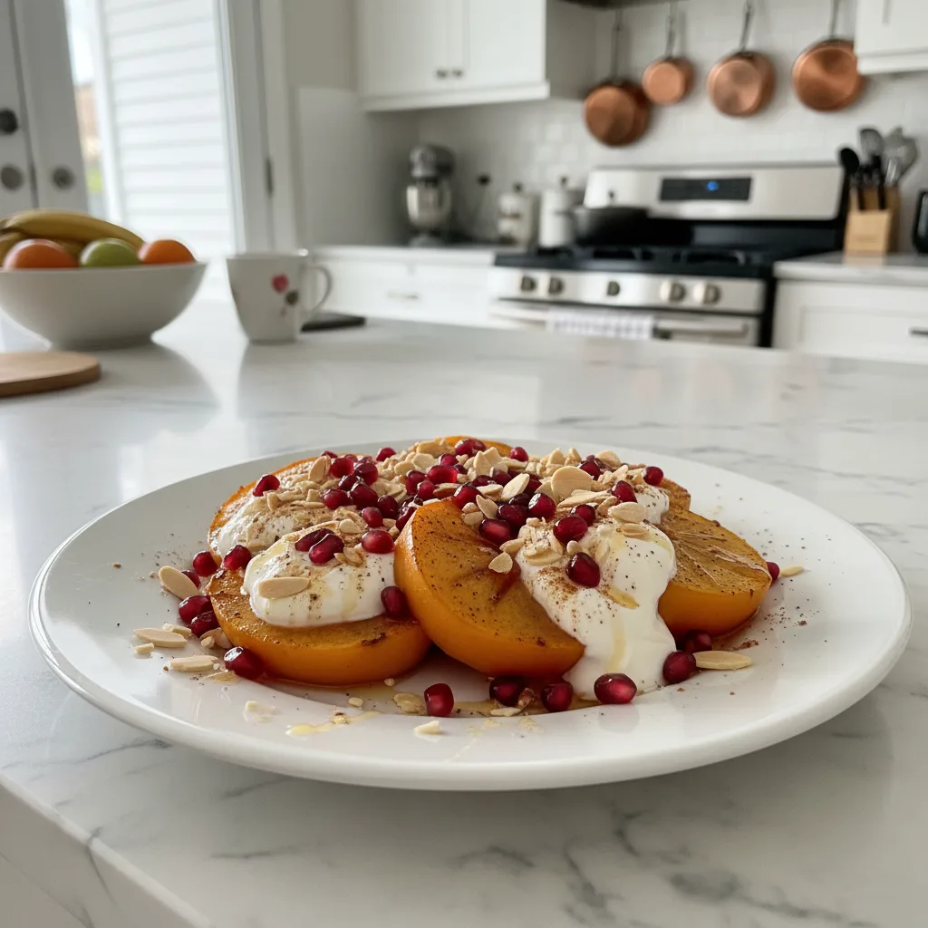 Broiled Persimmon with Spiced Greek Yogurt & Almonds