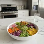 rainbow rice buddha bowl recipe featured