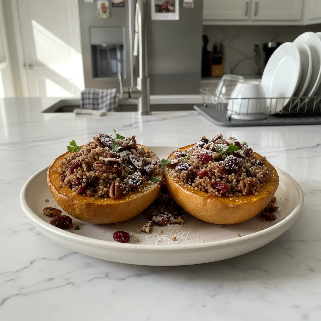 Hearty Stuffed Acorn Squash with Quinoa & Spiced Pecans
