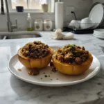 stuffed acorn squash with sausage and wild rice featured