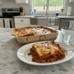 classic baked lasagna with rich meat sauce featured