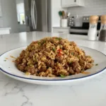 creole dirty rice with ground beef featured