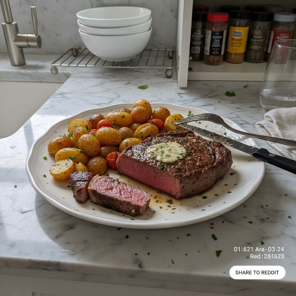 Rich Garlic Herb Butter Ribeye Steak