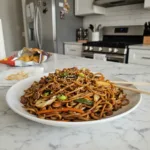 pork and vegetable lo mein featured