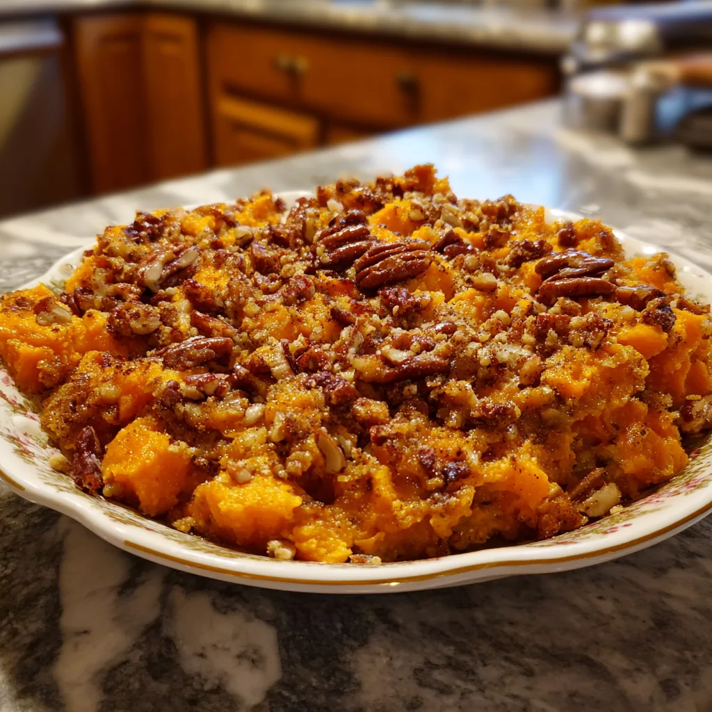Homestyle Sweet Potato Casserole with Pecan Topping