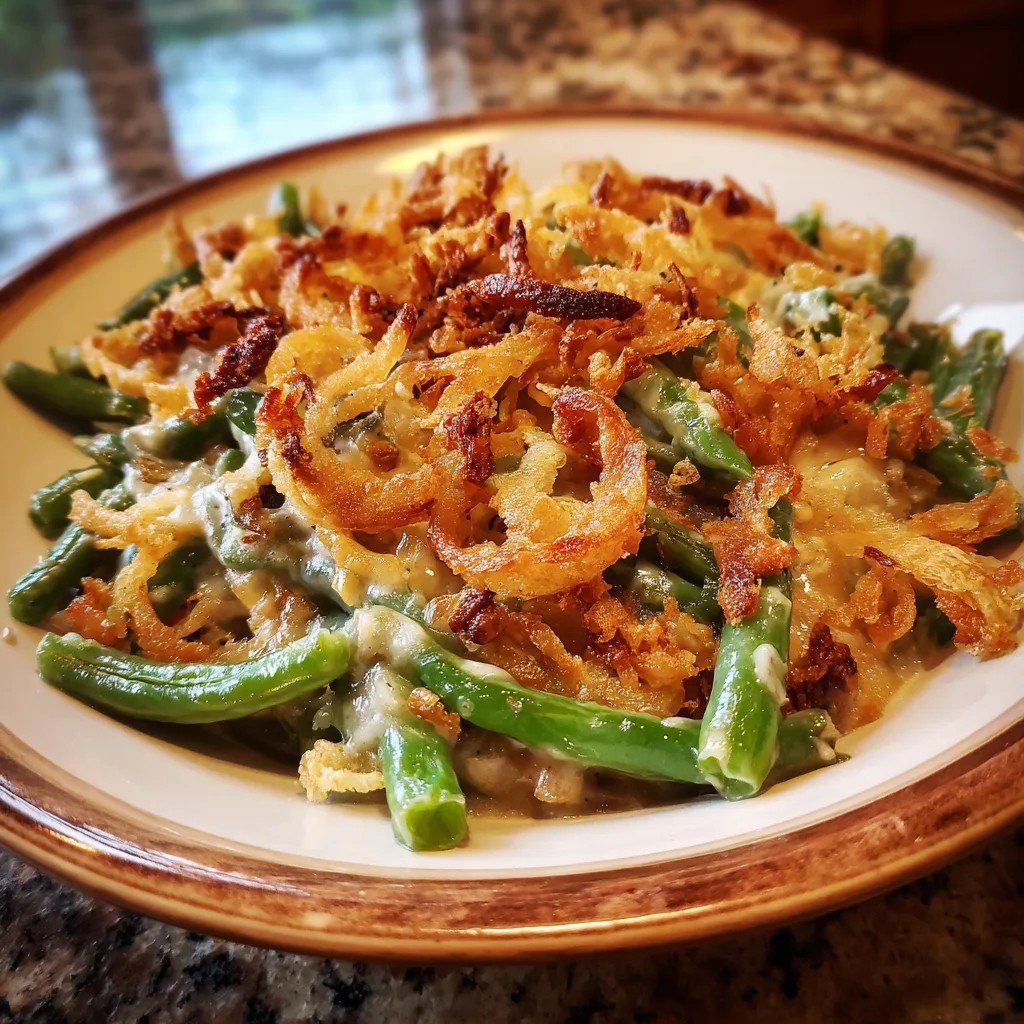 Homestyle Green Bean Casserole with Crispy Onions
