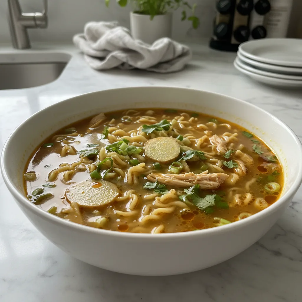 Hearty Ginger Garlic Chicken Noodle Soup