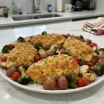 parmesan crusted chicken sheet pan dinner featured