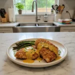 Crispy Pretzel Chicken with Tangy Mustard-Cheddar Sauce 2 pretzel chicken with mustard cheddar sauce featured