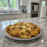 sausage egg and cream cheese hashbrown casserole featured