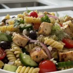 bright zesty mediterranean chicken pasta salad per featured
