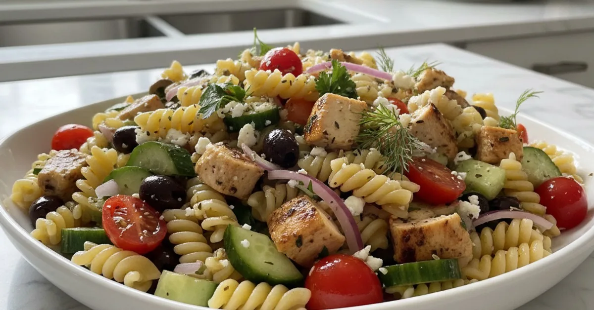 Bright & Zesty Mediterranean Chicken Pasta Salad Perfection