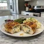 chicken and cheese stuffed breast dinner featured