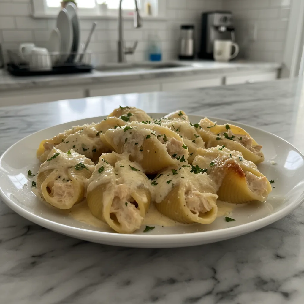 Easy Homemade Chicken Alfredo Stuffed Shells Dinner