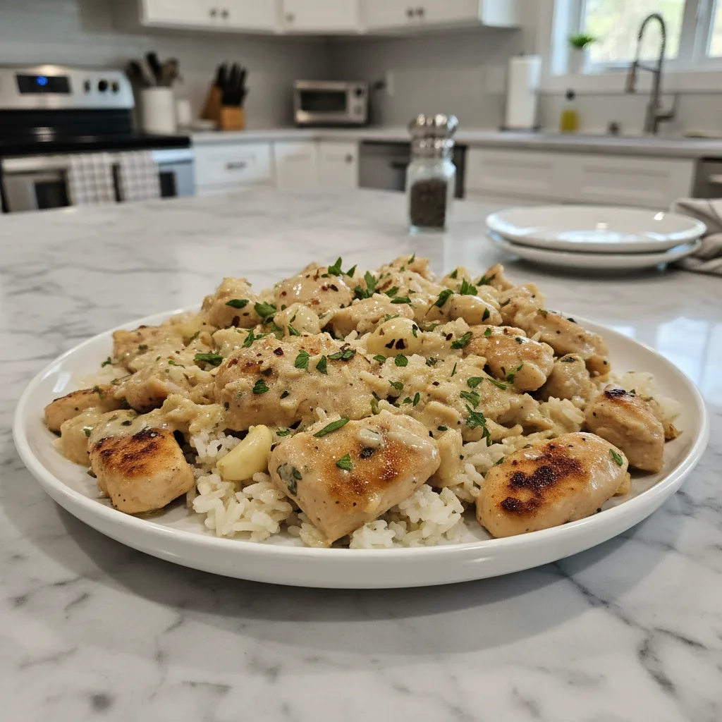 Easy Homemade Creamy Garlic Chicken Rice Dinner