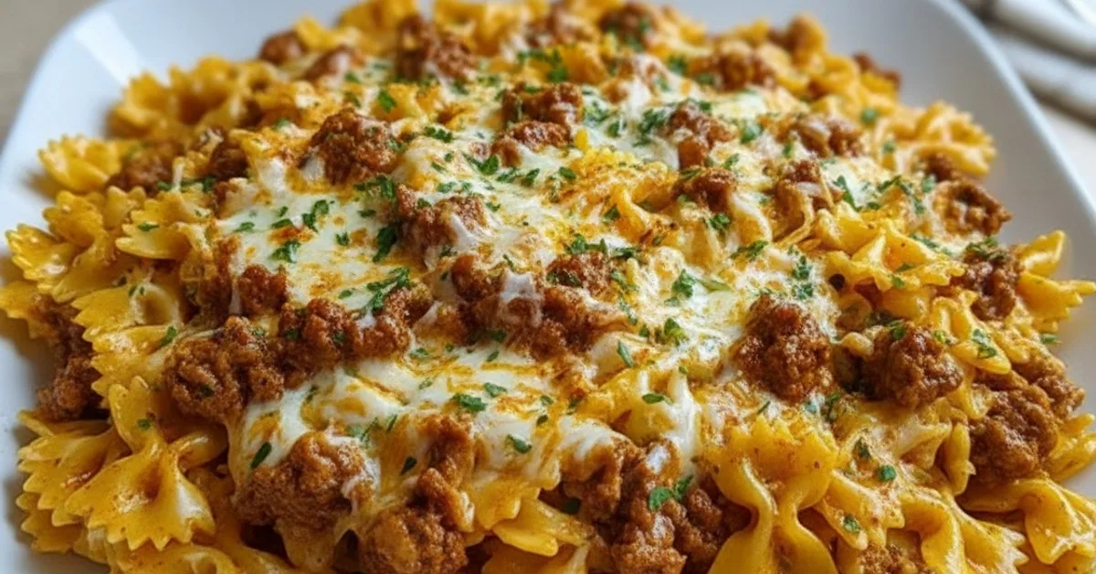 Irresistible Cajun Cream Cheese Alfredo Bowties with Spiced Ground Beef