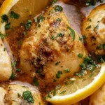 melt in your mouth crock pot chicken thighs with lemon garlic butter featured