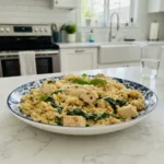 quick easy creamy spinach chicken orzo dinner featured