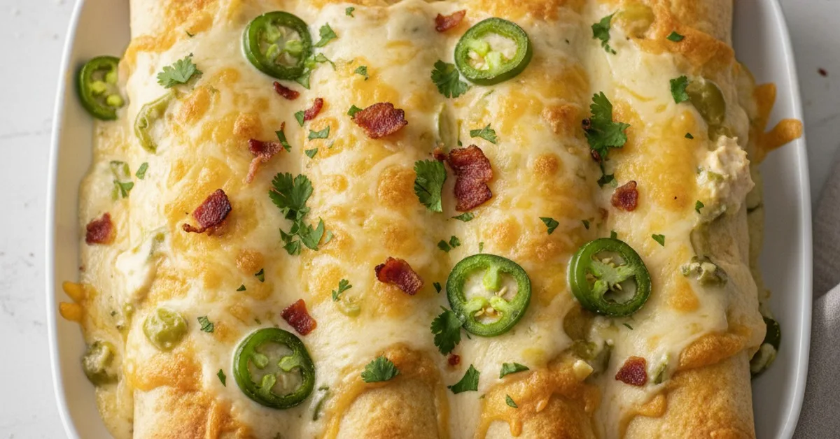Unbelievably Creamy Jalapeño Popper Cheesy Chicken Enchiladas