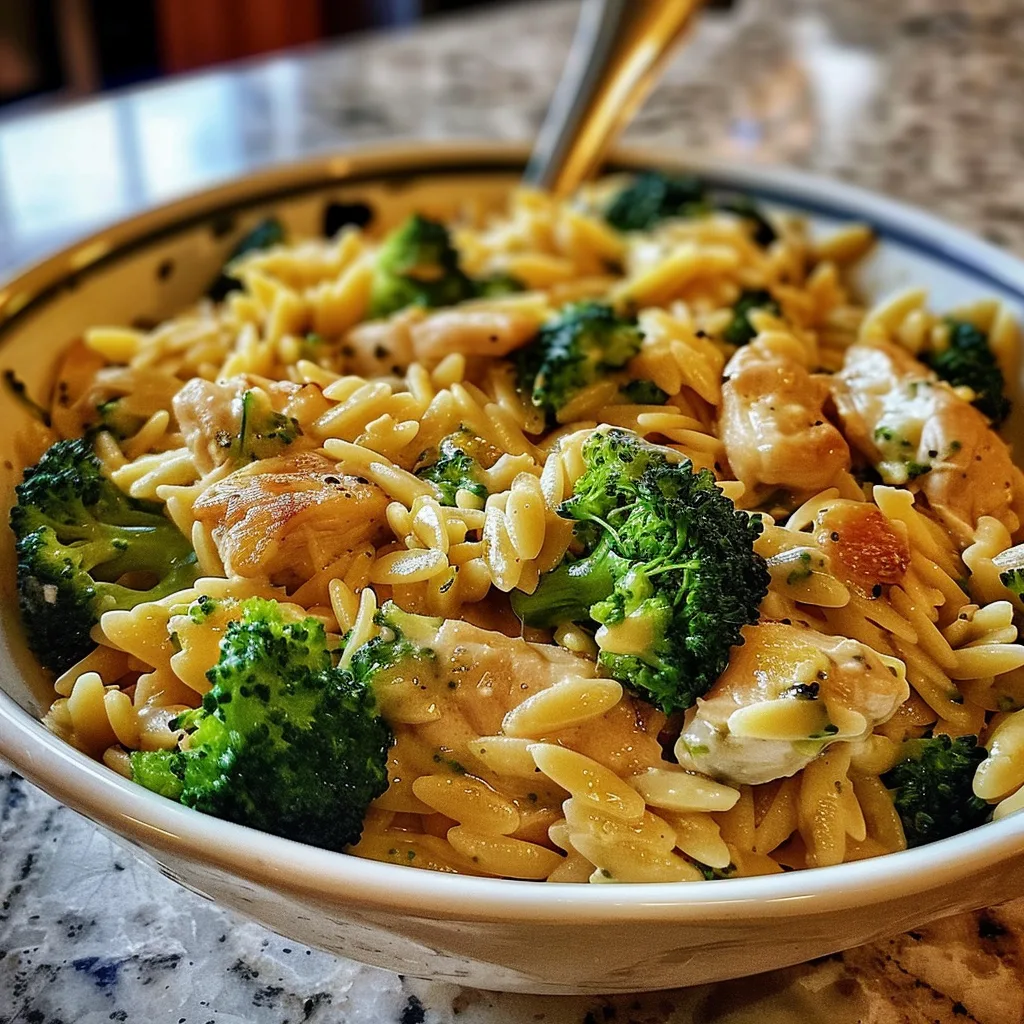 Cheesy Chicken Broccoli Orzo – Creamy, Comforting & One-Pan Dinner!